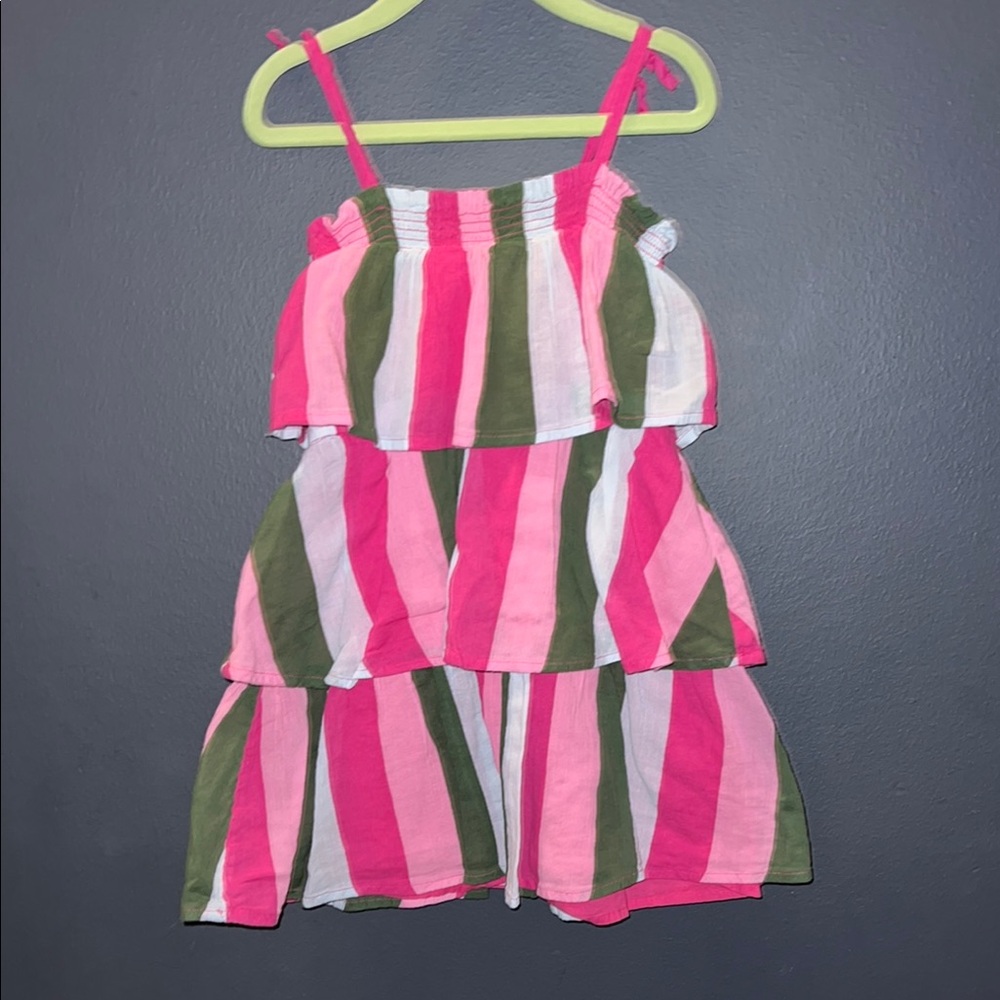 Janie & Jack girls size 5 Striped Pink and Green Tiered Dress